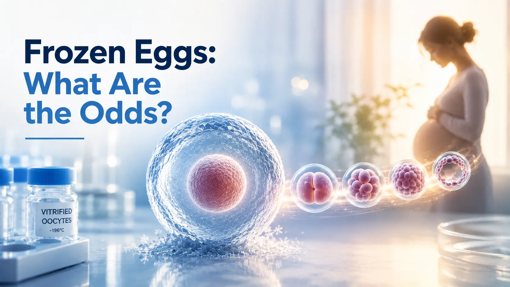 Frozen eggs developing through IVF toward an embryo and possible pregnancy