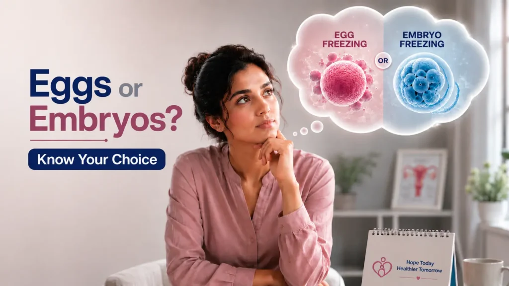Woman considering egg freezing vs embryo freezing options for future fertility in Wakad